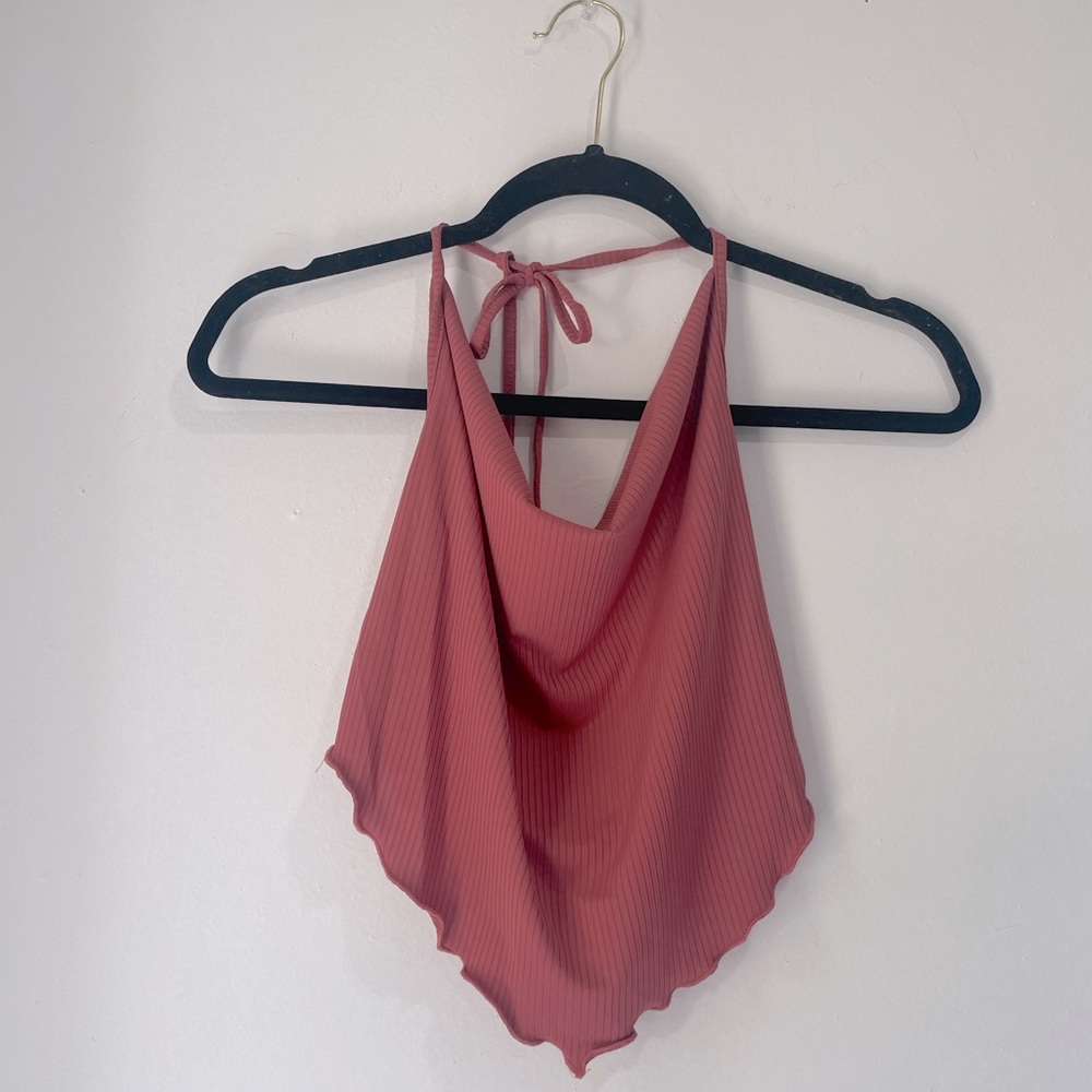 Pink V cut halter top